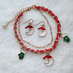 Christmas Santa Moon Bracelet & Earrings Set 3PC